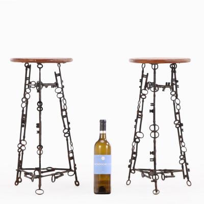 Pair of Artist Made Iron and Oak Stools C 1960