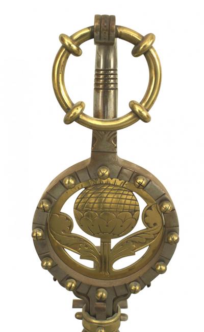 Pair of Arts Crafts Brass Sunflower Andirons