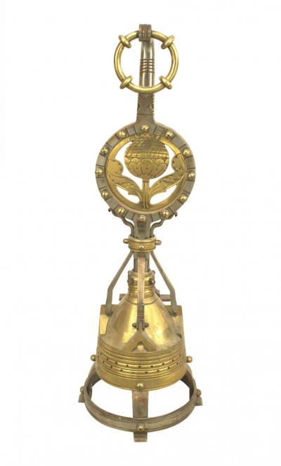 Pair of Arts Crafts Brass Sunflower Andirons