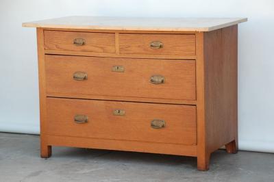 Pair of Arts Crafts Oak and Travertine Chest of Drawers