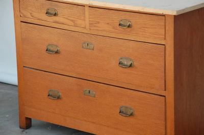 Pair of Arts Crafts Oak and Travertine Chest of Drawers