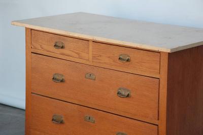 Pair of Arts Crafts Oak and Travertine Chest of Drawers