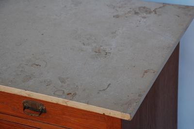 Pair of Arts Crafts Oak and Travertine Chest of Drawers