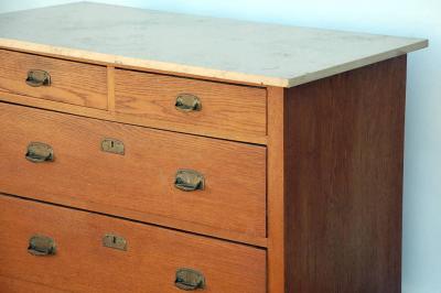 Pair of Arts Crafts Oak and Travertine Chest of Drawers