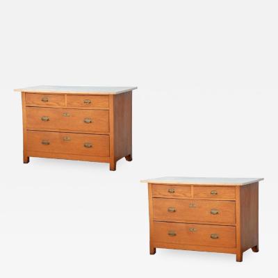 Pair of Arts Crafts Oak and Travertine Chest of Drawers