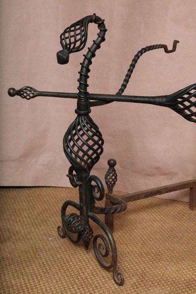 Pair of Arts and Crafts Wrought Iron Andirons