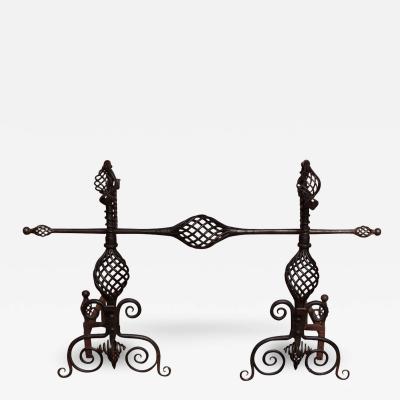 Pair of Arts and Crafts Wrought Iron Andirons