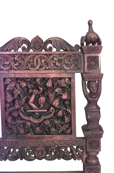 Pair of Asian Burmese Teak Carved Side Chairs