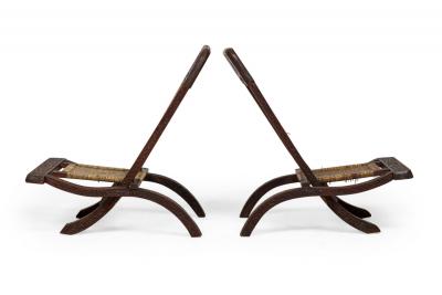 Pair of Asian Burmese Teak Folding Side Chairs