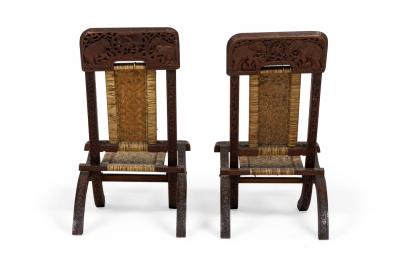 Pair of Asian Burmese Teak Folding Side Chairs