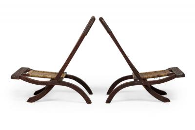 Pair of Asian Burmese Teak Folding Side Chairs