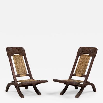 Pair of Asian Burmese Teak Folding Side Chairs