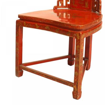 Pair of Asian Chinese 19th Cent Red Gilt Side Chairs
