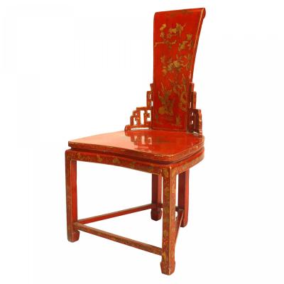 Pair of Asian Chinese 19th Cent Red Gilt Side Chairs