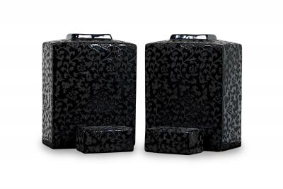 Pair of Asian Contemporary Black and Grey Ceramic Decorative Lidded Jar