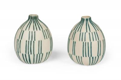 Pair of Asian Contemporary Style Staggered Lines Ceramic Vases