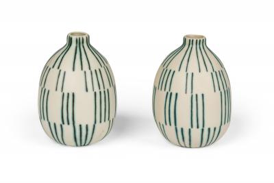 Pair of Asian Contemporary Style Staggered Lines Ceramic Vases