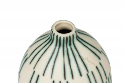 Pair of Asian Contemporary Style Staggered Lines Ceramic Vases