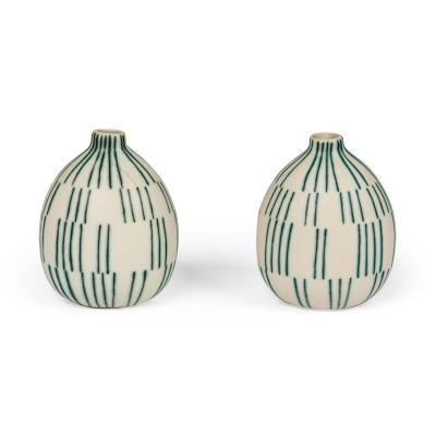 Pair of Asian Contemporary Style Staggered Lines Ceramic Vases