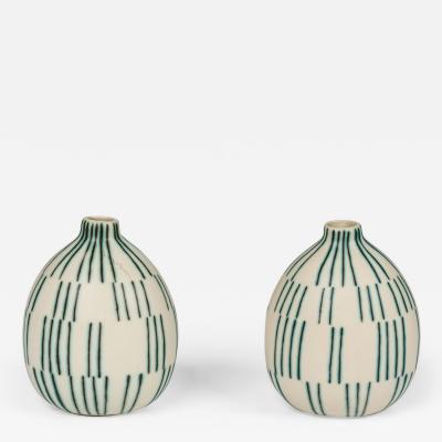 Pair of Asian Contemporary Style Staggered Lines Ceramic Vases