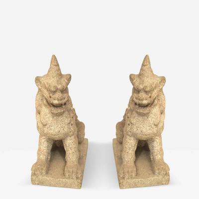 Pair of Asian Granite Foo Dog Figures