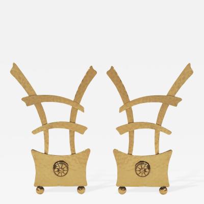 Pair of Asian Style Andirons in Brass