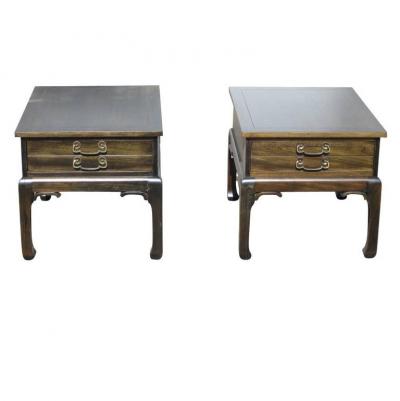 Pair of Asian Style Wood Nightstands