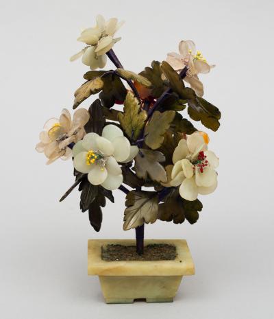 Pair of Assembled Chinese Hardstone Flowers