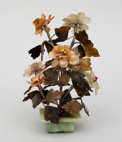 Pair of Assembled Chinese Hardstone Flowers