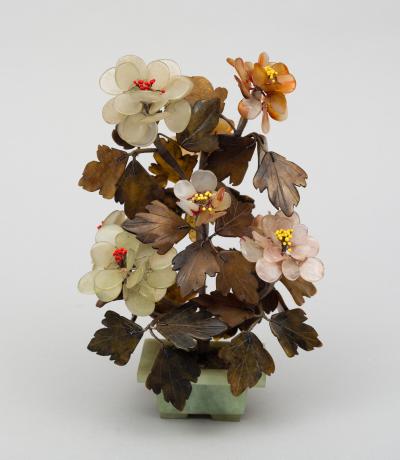 Pair of Assembled Chinese Hardstone Flowers