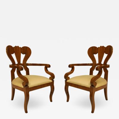 Pair of Austrian Biedermeier Cherrywood Arm Chairs