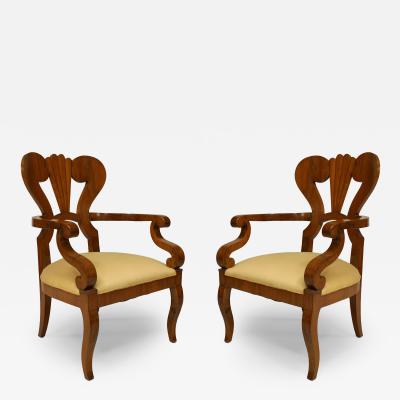 Pair of Austrian Biedermeier Cherrywood Armchairs