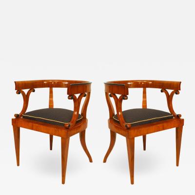 Pair of Austrian Biedermeier Veneer Arm Chairs