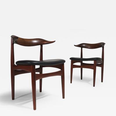 Pair of Authentic Kurt F rch for Slagelse Teak Horn Chairs 1958 Restored