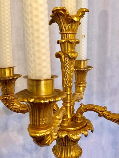 Pair of Bagu s Style Cut Crystal and Gilt Brass Table Candelabras or Lamps