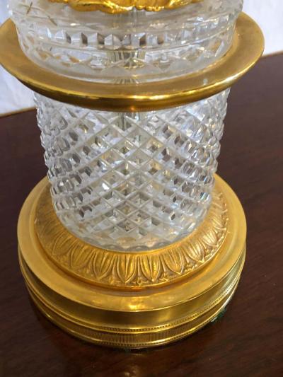 Pair of Bagu s Style Cut Crystal and Gilt Brass Table Candelabras or Lamps