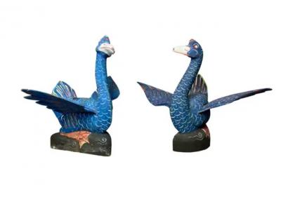 Pair of Balinese Carved and Painted Ducks from John Volks Estate