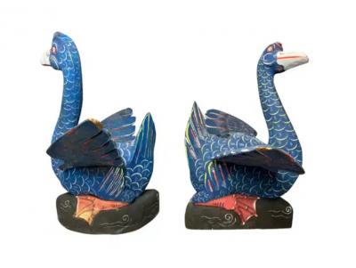 Pair of Balinese Carved and Painted Ducks from John Volks Estate