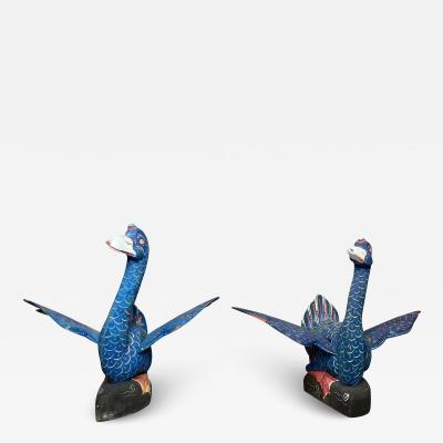 Pair of Balinese Carved and Painted Ducks from John Volks Estate