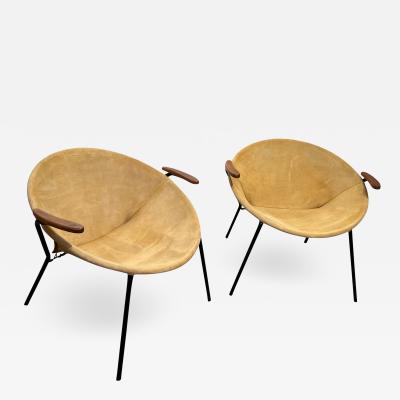 Pair of Balloon lounge chairs by Hans Olsen Yellow Suede Denmark circa 1960