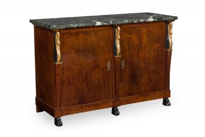 Pair of Baltic Empire Style Black and Green Marble and Mahogany and Parcel Gilt