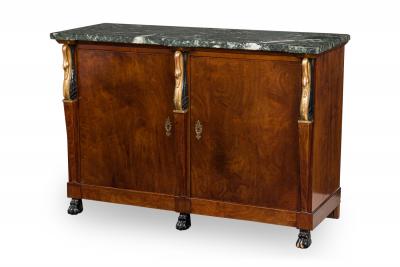 Pair of Baltic Empire Style Black and Green Marble and Mahogany and Parcel Gilt