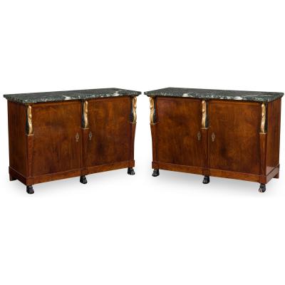 Pair of Baltic Empire Style Black and Green Marble and Mahogany and Parcel Gilt