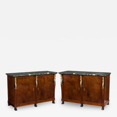 Pair of Baltic Empire Style Black and Green Marble and Mahogany and Parcel Gilt