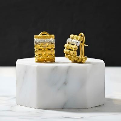 Pair of Bamboo 18k Gold Earrings with 32 Diamonds by Roberto Coin