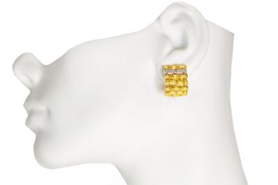 Pair of Bamboo 18k Gold Earrings with 32 Diamonds by Roberto Coin