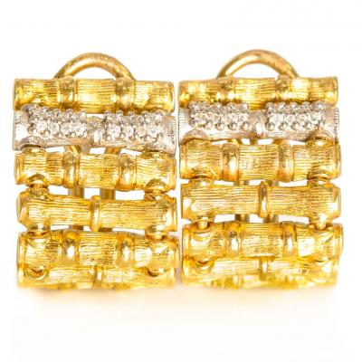 Pair of Bamboo 18k Gold Earrings with 32 Diamonds by Roberto Coin