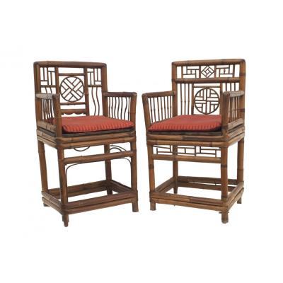 Pair of Bamboo Medallion Back Armchairs