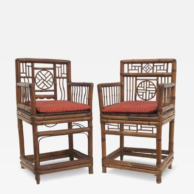 Pair of Bamboo Medallion Back Armchairs