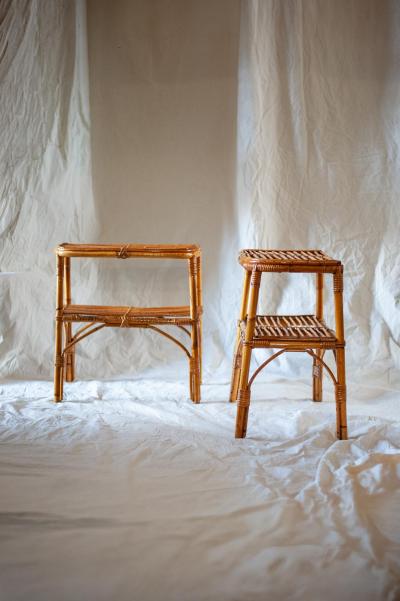 Pair of Bamboo Nightstands With Open Shelves 1970s